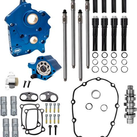 S&S Cycle 310-1385A Cam Chest Kit for M8 with VVT – Water Cooled Chain Drive 496 Cam with Black Pushrod Tubes