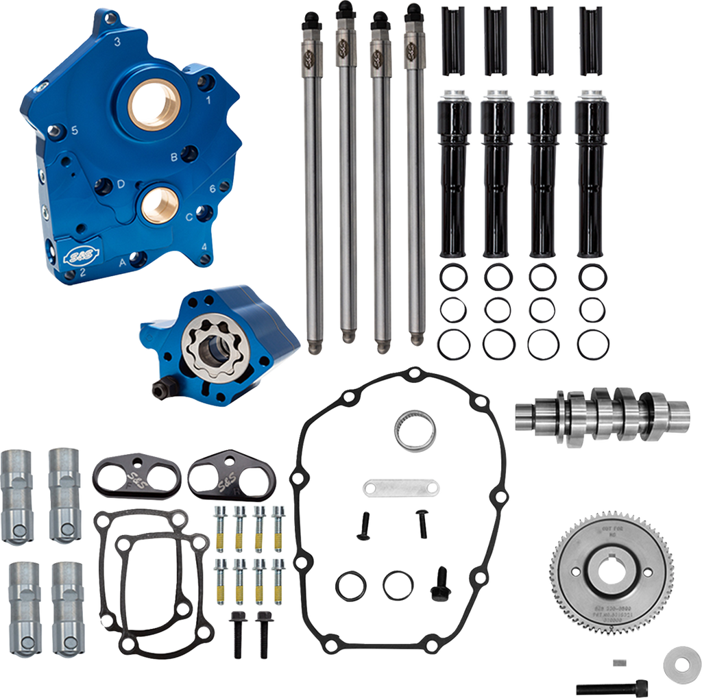 S&S Cycle Cam Chest Kit for M8 Models with VVT - Water Cooled Gear Drive 496 Cam - Black Pushrod Tubes (Part #310-1387A)