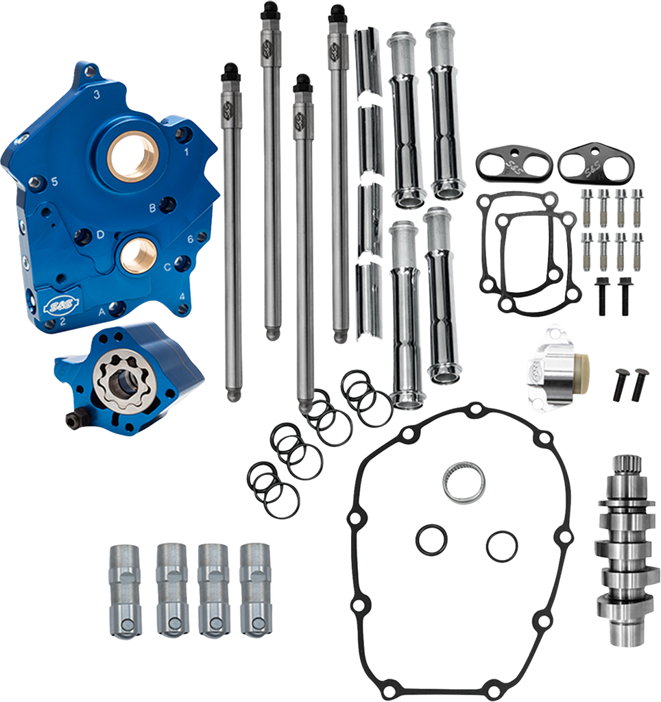 S&S Cycle 310-1378A Cam Chest Kit for M8 Engines with VVT – Oil Cooled, Chain Drive, 496 Cam, Chrome Pushrod Tubes