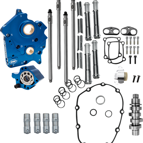 S&S Cycle 310-1378A Cam Chest Kit for M8 Engines with VVT – Oil Cooled, Chain Drive, 496 Cam, Chrome Pushrod Tubes