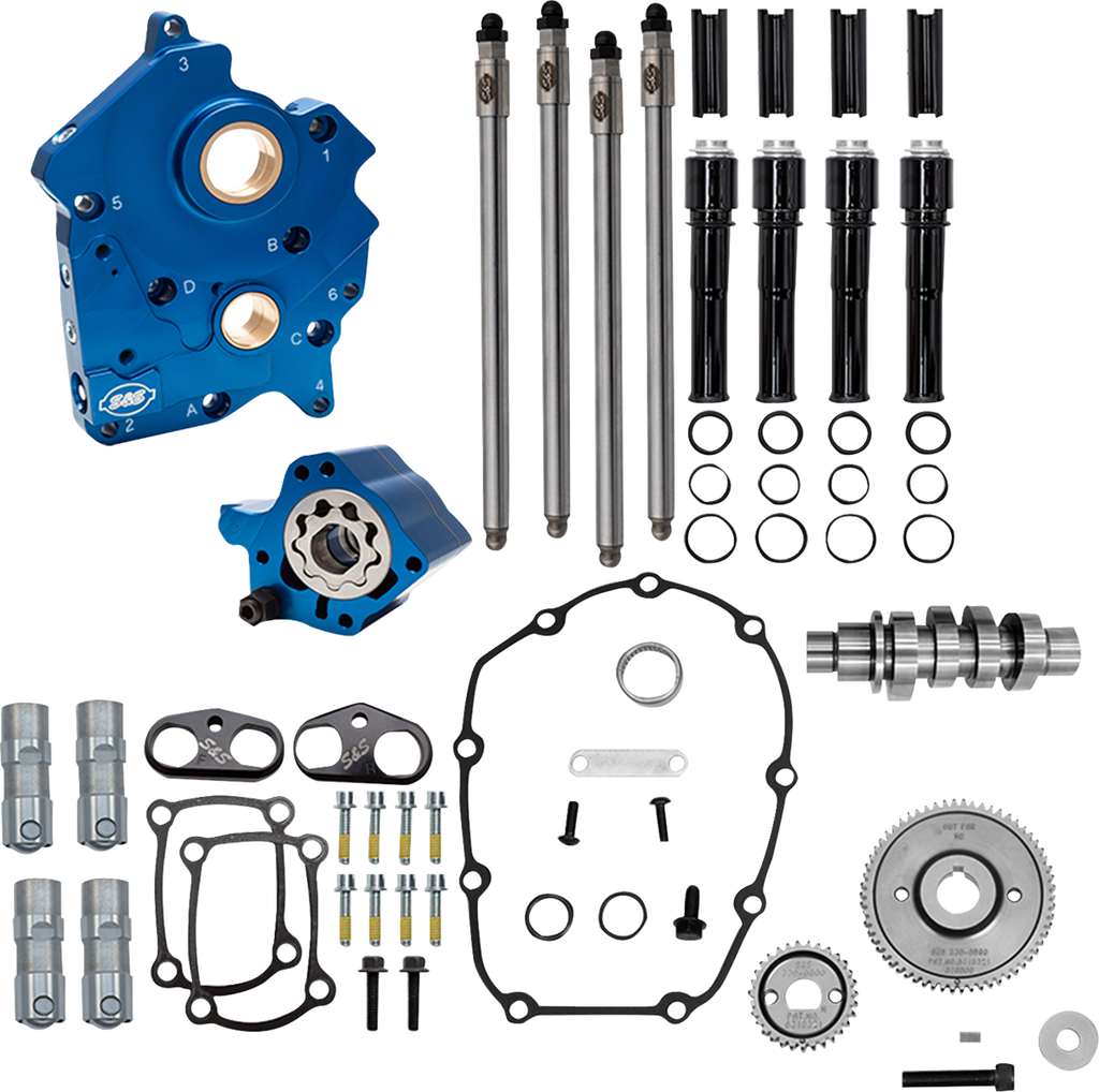 S&S Cycle Cam Chest Kit for M8 Models with VVT - 496 Cam - Oil Cooled - Gear Drive - Black Pushrod Tubes - Part 310-1383A
