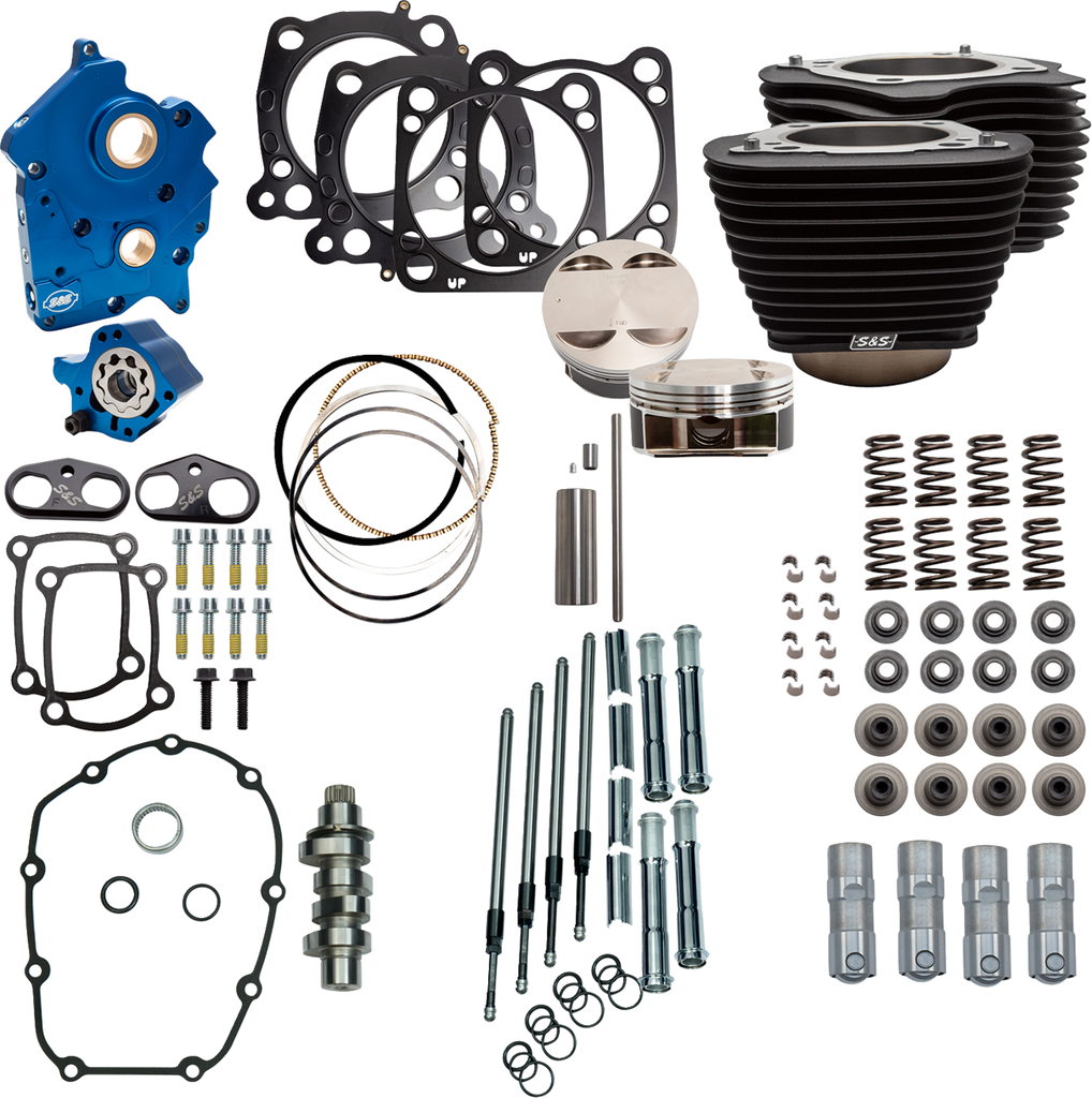 S&S Cycle Power Pack 550C Oil Cooled Engine Kit with Chrome Pushrod Tubes, M8 - Wrinkle Black Finish