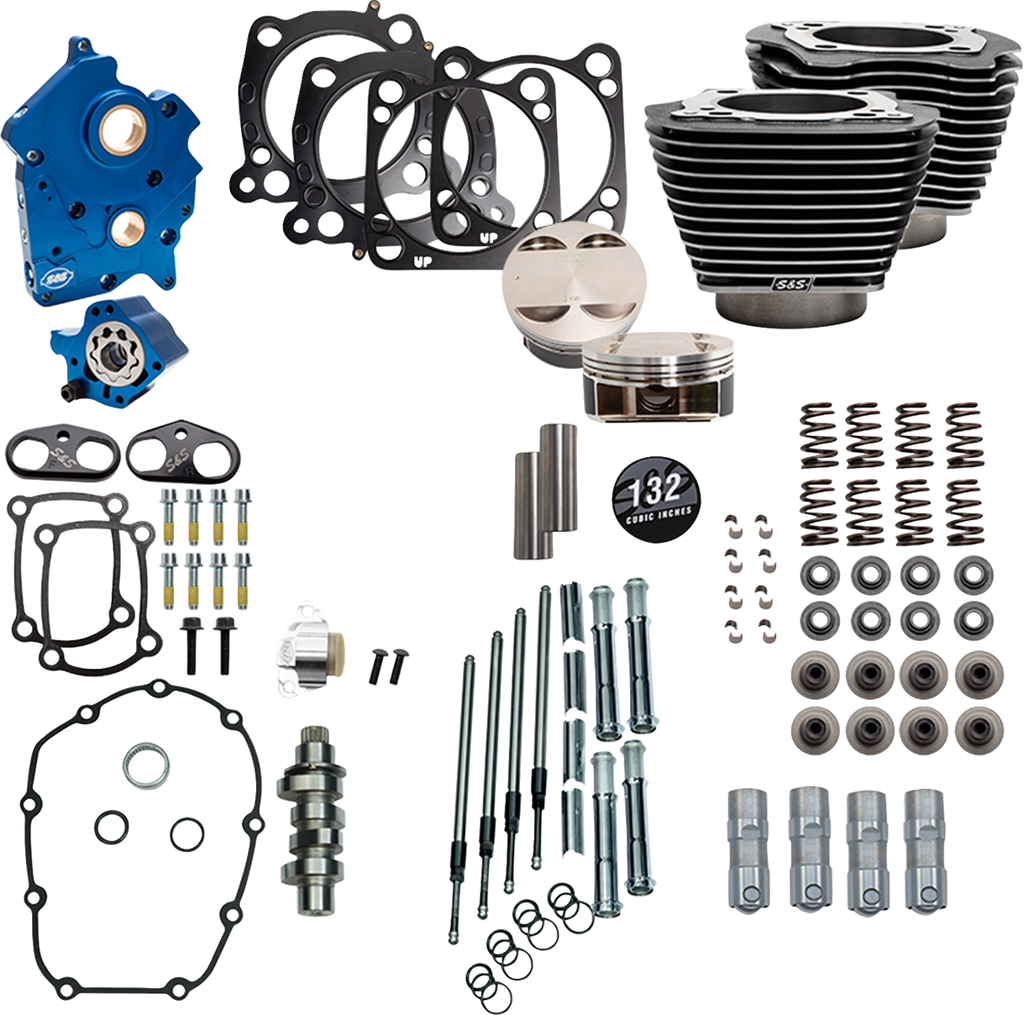 S&S CYCLE Power Pack 550C Water Cooled Kit for 114"/117" M8 Engines — Black Granite Finish with Chrome Pushrod Tubes