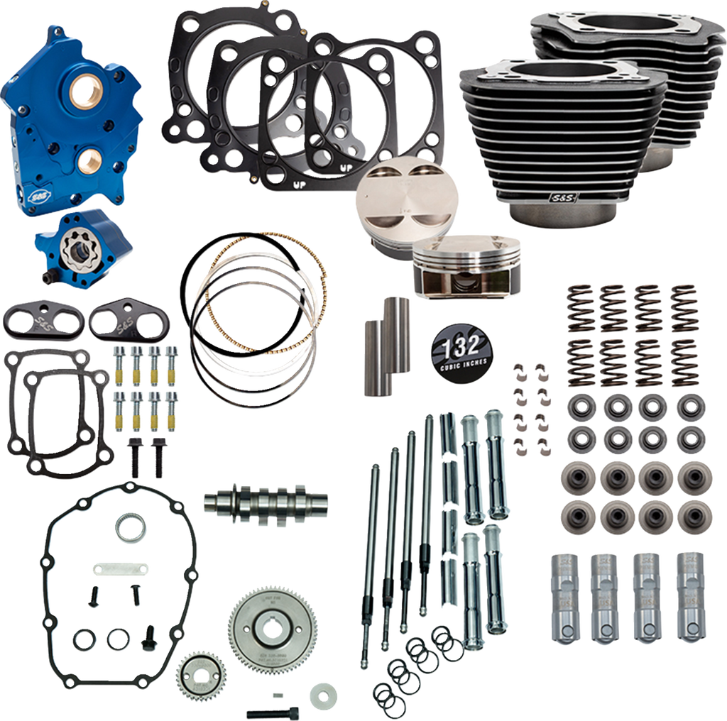 S&S Cycle Power Pack 550G Oil Cooled Kit for 114-117 inch M8 Engines - Black Granite Finish with Chrome Pushrod Tubes (Part No. 310-1238D)