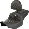 SADDLEMEN Roadsofa™ Seat with Backrest for FLH/FLT 2023-2025 – Carbon Fiber Weave and Gold Lattice Stitch