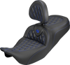 SADDLEMEN Roadsofa™ Carbon Fiber Seat with Backrest for FLH/FLT 2008-2025 – Lattice Blue Stitch, Part 808-07B-206B1