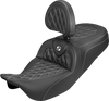 SADDLEMEN Roadsofa™ Carbon Fiber Seat with Backrest for FLH/FLT 2008-2025 - Lattice Design in White Stitch Part 808-07B-206B6