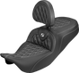 SADDLEMEN Roadsofa™ Carbon Fiber Seat with Backrest for FLH/FLT 2008-2025 - Lattice Design in White Stitch Part 808-07B-206B6