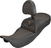 SADDLEMEN Extended Reach Roadsofa™ Carbon Fiber Seat with Backrest for FL '08-'25 - Lattice Orange Stitch Part 808-07B-207B3