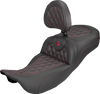 SADDLEMEN Extended Reach Roadsofa™ Carbon Fiber Seat with Backrest, Lattice Design, Red Stitch - Fits FL 2008-2025