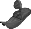 SADDLEMEN Extended Reach Roadsofa™ Carbon Fiber Seat with Backrest - Lattice Silver Stitch, Fits FL 2008-2025, Part Number 808-07B-207B5