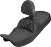 SADDLEMEN Roadsofa™ Carbon Fiber Seat with Backrest for FLH/FLT 2008-2025 – Lattice Gray Stitch, Part 808-07B-206B2