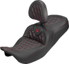 SADDLEMEN Roadsofa™ Carbon Fiber Seat with Backrest for FLH/FLT 2008-2025 – Lattice Pattern with Red Stitch, Part #808-07B-206B4