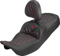 SADDLEMEN Roadsofa™ Carbon Fiber Seat with Backrest for FLH/FLT 2008-2025 – Lattice Pattern with Red Stitch, Part #808-07B-206B4
