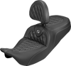 SADDLEMEN Roadsofa™ Carbon Fiber Seat with Backrest for FLH/FLT 2008-2025 – Lattice Silver Stitch