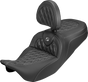 SADDLEMEN Roadsofa™ Carbon Fiber Seat with Backrest for FLH/FLT 2008-2025 – Lattice Silver Stitch