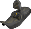 SADDLEMEN Roadsofa™ Carbon Fiber Seat with Backrest for FLH/FLT 2008-2025 – Lattice Gold Stitch, Model 808-07B-206B7