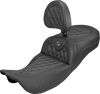 SADDLEMEN Extended Reach Roadsofa™ Carbon Fiber Seat with Backrest - Lattice Gray Stitch for FL 2008-2025 Part 808-07B-207B2