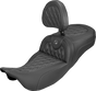 SADDLEMEN Extended Reach Roadsofa™ Carbon Fiber Seat with Backrest - Lattice Gray Stitch for FL 2008-2025 Part 808-07B-207B2