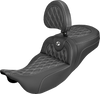 SADDLEMEN Extended Reach Roadsofa™ Carbon Fiber Seat with Backrest - Lattice White Stitch for FL 2008-2025 | Part 808-07B-207B6
