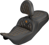 SADDLEMEN Roadsofa™ Carbon Fiber Seat with Backrest for FLH/FLT 2008-2025 - Lattice Orange Stitch Part 808-07B-206B3