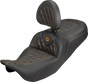 SADDLEMEN Roadsofa™ Carbon Fiber Seat with Backrest for FLH/FLT 2008-2025 - Lattice Orange Stitch Part 808-07B-206B3