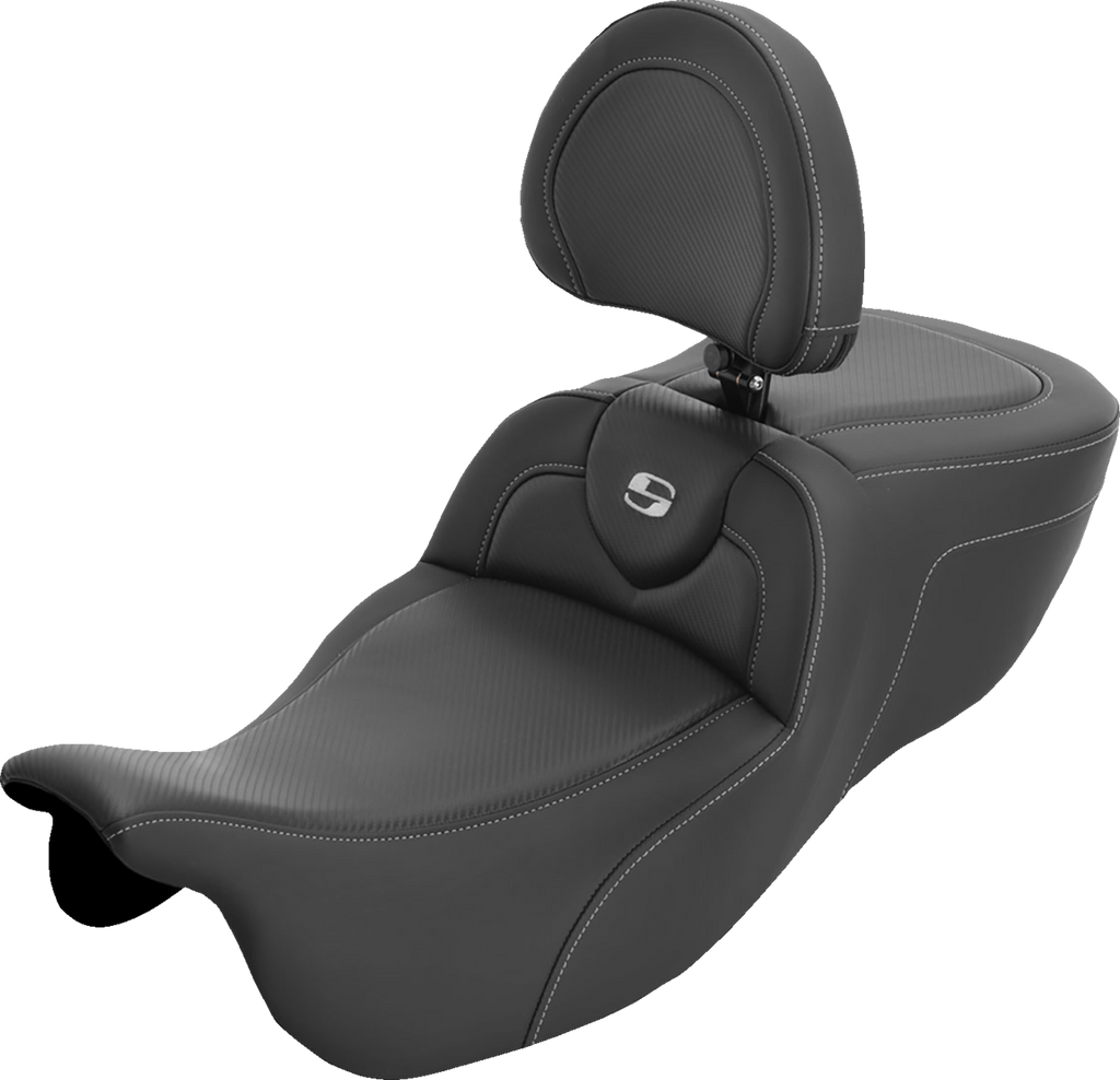SADDLEMEN Roadsofa™ Extended Reach Seat with Backrest for FLRT/FLTRT '15-'25 - Carbon Fiber - Part 815-07-186BR