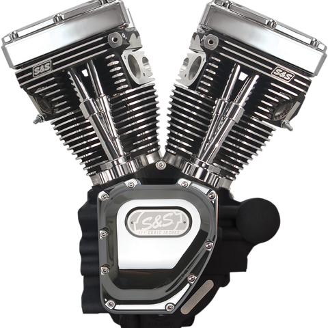 S&S Cycle T111 Long Block Engine - Wrinkle Black and Chrome for Touring Models (Part #310-0402A)