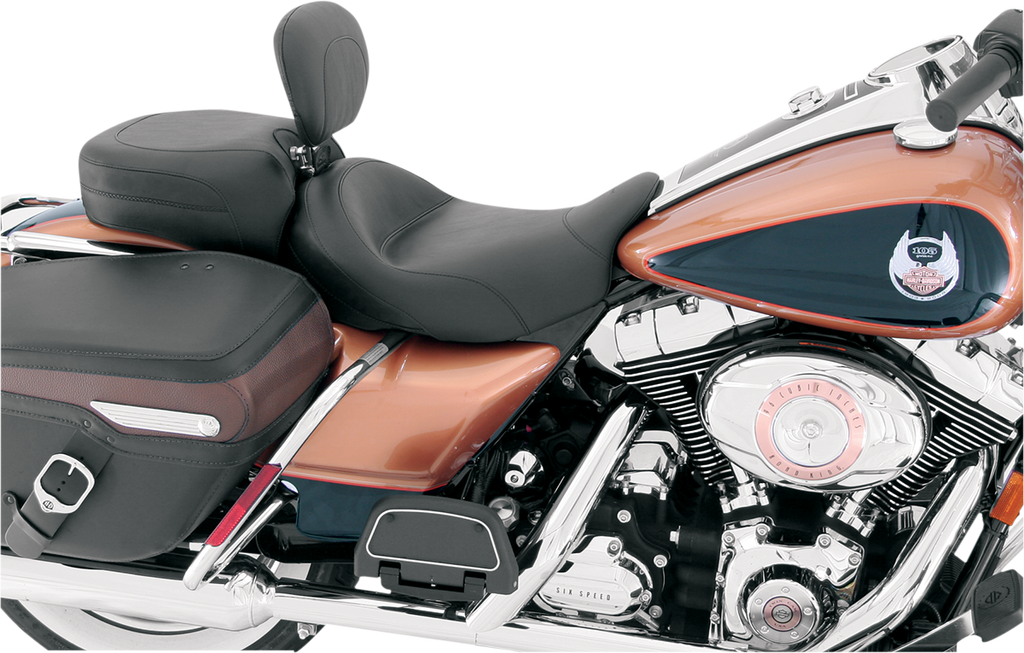 MUSTANG Wide Solo Seat - With Backrest - Vintage - Black - Smooth - FL '08+ 79600 - Team Dream Rides