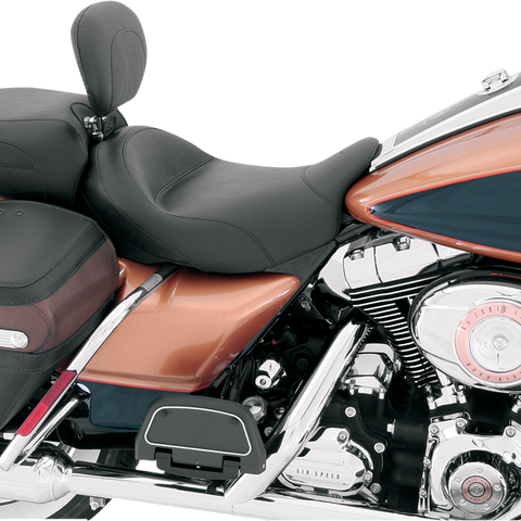 MUSTANG Wide Solo Seat - With Backrest - Vintage - Black - Smooth - FL '08+ 79600 - Team Dream Rides