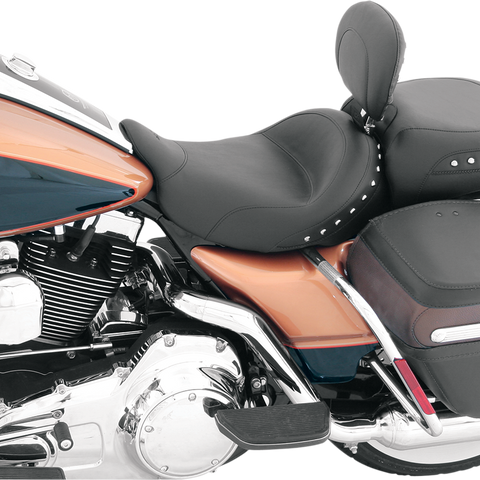 MUSTANG Wide Solo Seat - With Backrest - Black - Studded W/Concho - FL '08+ 79602 - Team Dream Rides