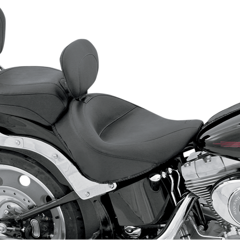 MUSTANG Wide Solo Seat - With Backrest - Vintage - Black - Smooth - Softail '06-'17 79530 - Team Dream Rides