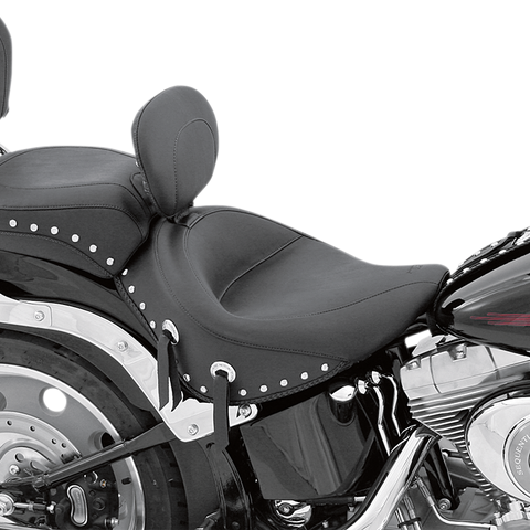MUSTANG Wide Solo Seat - With Backrest - Black - Studded W/Concho - Softail '06-'10 79532 - Team Dream Rides