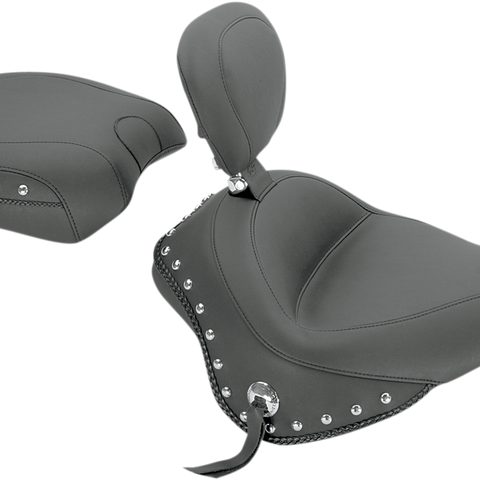 MUSTANG Wide Solo Seat - With Backrest - Black - Studded W/Concho 79740 - Team Dream Rides