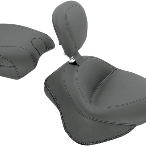 MUSTANG Wide Solo Seat - With Backrest - Vintage - Black - Smooth 79742 - Team Dream Rides