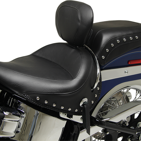 MUSTANG Wide Solo Seat - With Backrest - Black - Studded W/Concho 79913 - Team Dream Rides