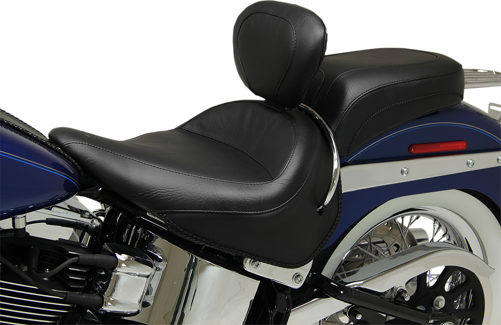 MUSTANG Wide Solo Seat - With Backrest - Vintage - Black - Smooth 79914 - Team Dream Rides