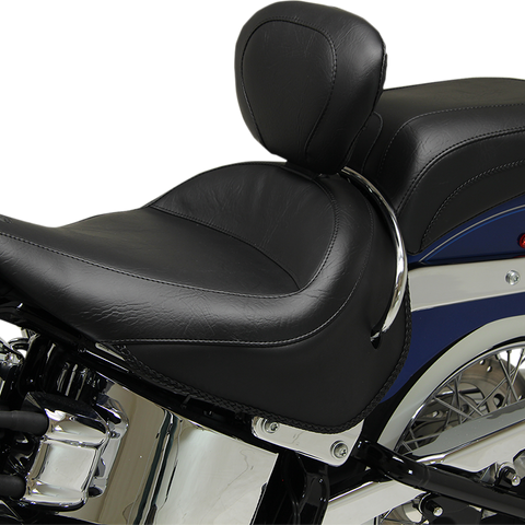 MUSTANG Wide Solo Seat - With Backrest - Vintage - Black - Smooth 79914 - Team Dream Rides