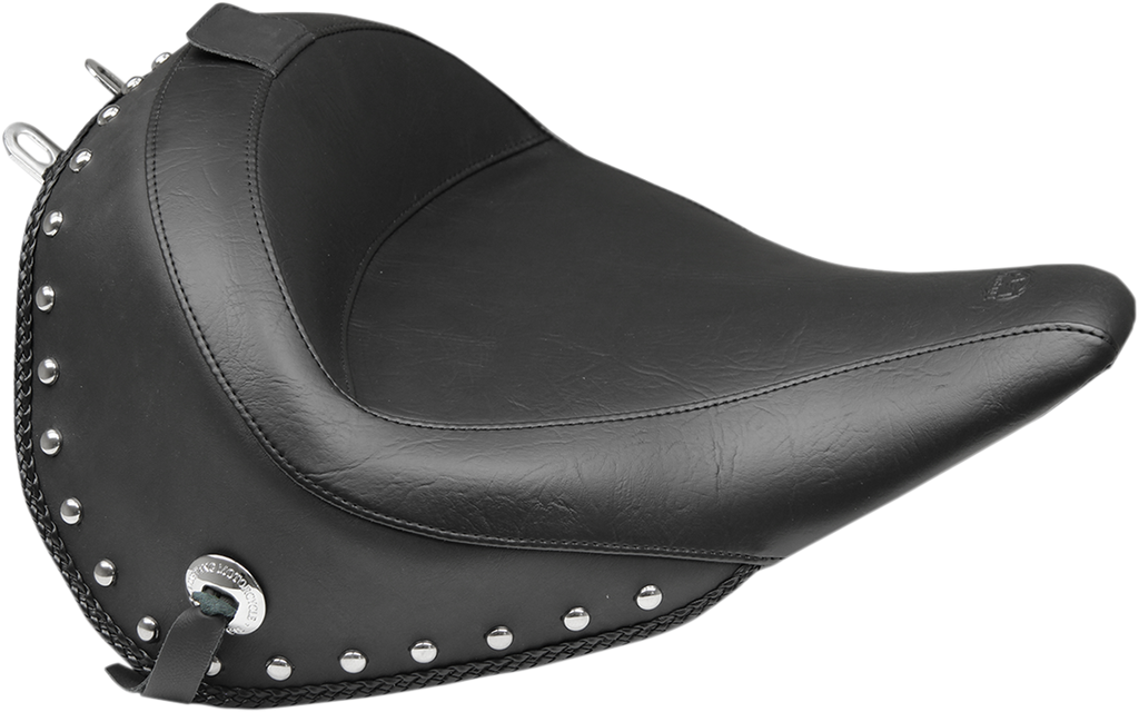 MUSTANG Wide Solo Seat - With Backrest - Black - Studded W/Concho 79915 - Team Dream Rides
