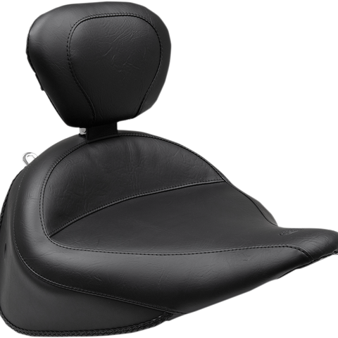 MUSTANG Wide Solo Seat - With Backrest - Vintage - Black - Smooth 79916 - Team Dream Rides