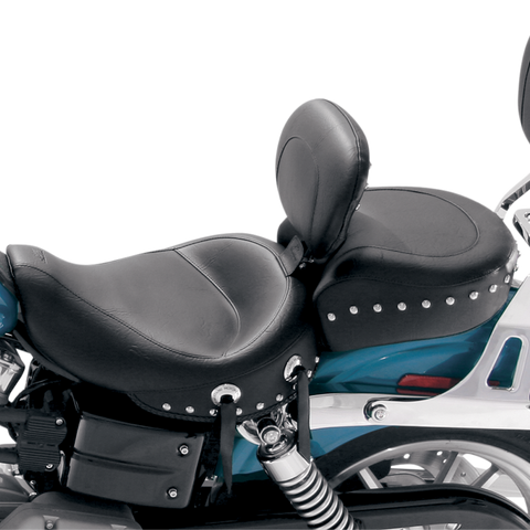 MUSTANG Wide Solo Seat - With Backrest - Black - Studded W/Concho - FXD '06-'17 79346 - Team Dream Rides