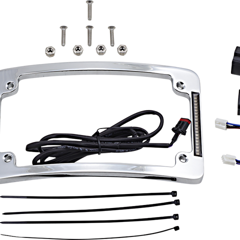 Custom Dynamics Chrome Curved License Plate Frame with Dual LEDs for Harley-Davidson Tour Models TF06-BCM-C