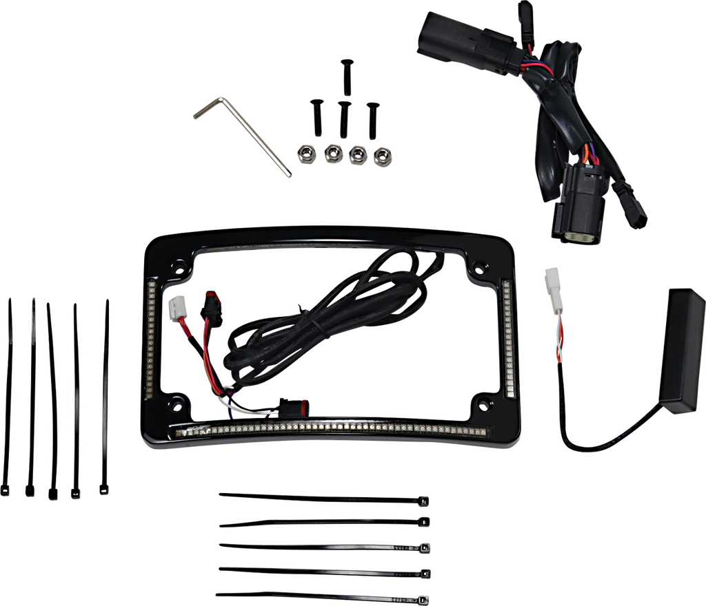 CUSTOM DYNAMICS Radius License Plate Frame - Black TF05-BCM4-B with LED Illumination and Amber Side Lights