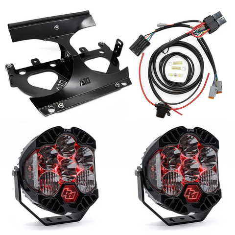 A10 Moto 2015-2023 Road Glide Baja Designs LP6 Lighting Combo Kit - Bracket & Harness with 2 White LP6 - Red Backlit LP6's - Team Dream Rides