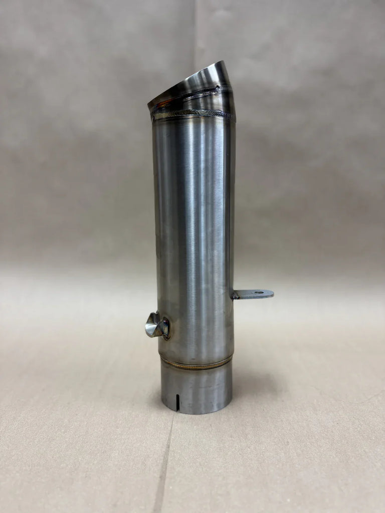 Slip-on muffler exhaust system for a Harley Davidson Nightster, made of stainless steel, showing the product from a side angle against a neutral background.