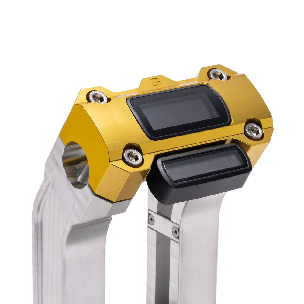 OG Aluminum 10.5 inch Pull Back Risers with Gold Digital Gauge Cut Out Top Clamp
