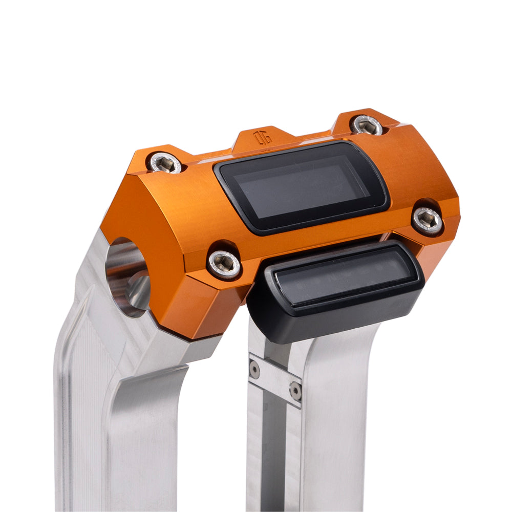 OG Aluminum 10.5 inch Pull Back Risers with Orange Digital Gauge Cut Out Top Clamp