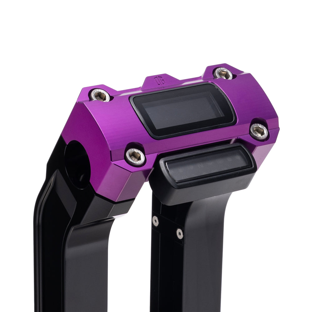 OG Black 10.5 inch Pull Back Risers with Purple Digital Gauge Cut Out Top Clamp