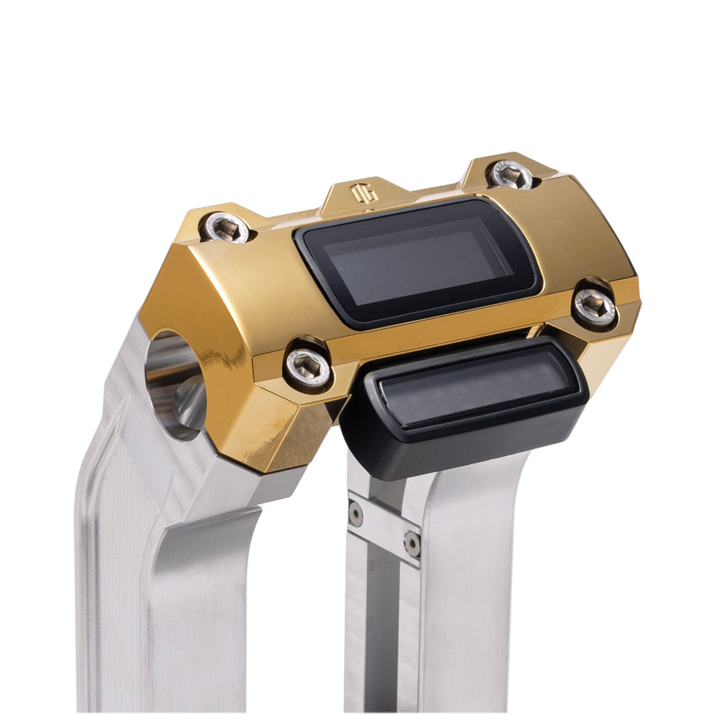OG Aluminum 2 inch Straight Risers with Gold Plating Digital Gauge Cut Out Top Clamp