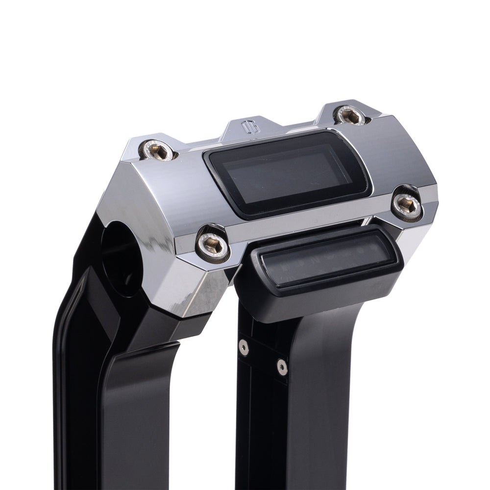 OG Black 6.5 inch Straight Risers with Chrome Digital Gauge Cut Out Top Clamp